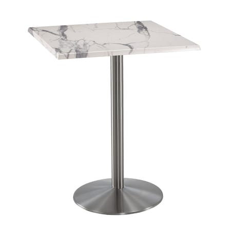 Holland Bar Stool Co 42" Tall OD214 Stainless Steel Table Base 22" Diameter 30"x30" Square White Marble Top OD214-2242SSOD30SQWM